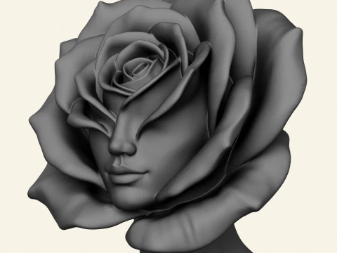 Beautiful Woman Rose Style Face Bust 3D Print Model