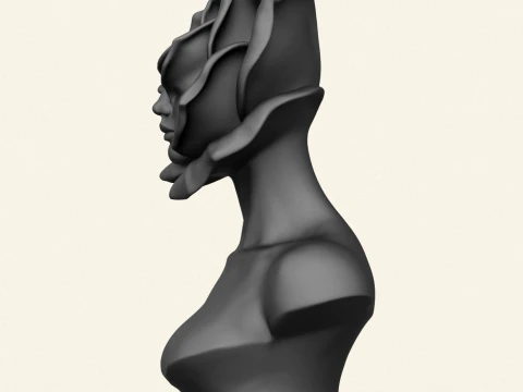 Beautiful Woman Rose Style Face Bust 3D Print Model