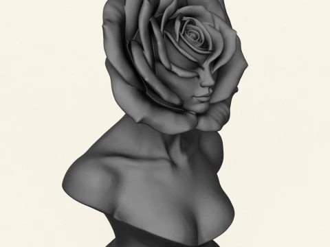 Beautiful Woman Rose Style Face Bust 3D Print Model
