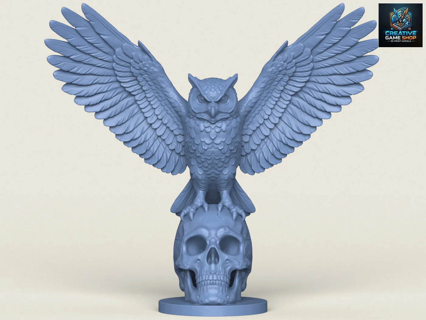 Owl On Skull Sculpture 3D Print Model .c4d .max .obj .3ds .fbx .stl .blend