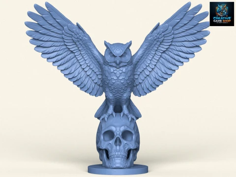 Owl On Skull Sculpture 3D Print Model