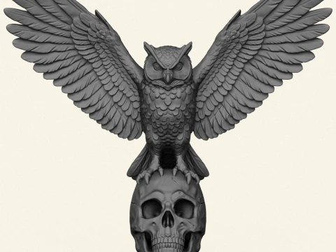 Owl On Skull Sculpture 3D Print Model