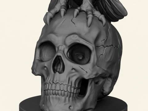 Owl On Skull Sculpture 3D Print Model