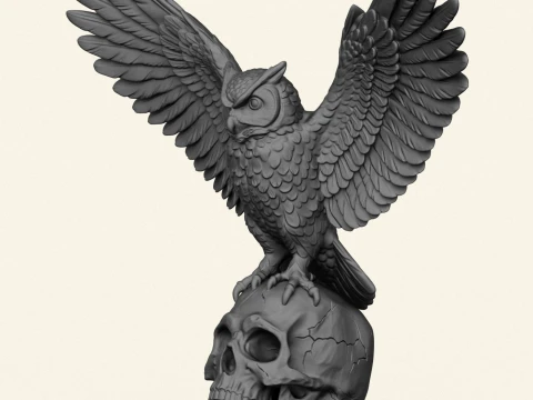 Owl On Skull Sculpture 3D Print Model