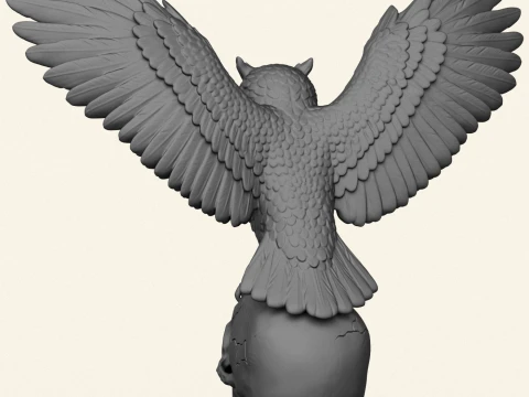 Owl On Skull Sculpture 3D Print Model