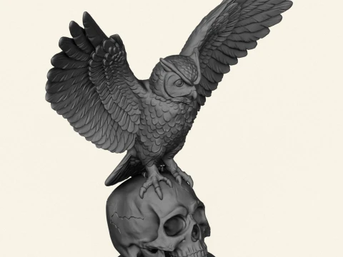 Owl On Skull Sculpture 3D Print Model