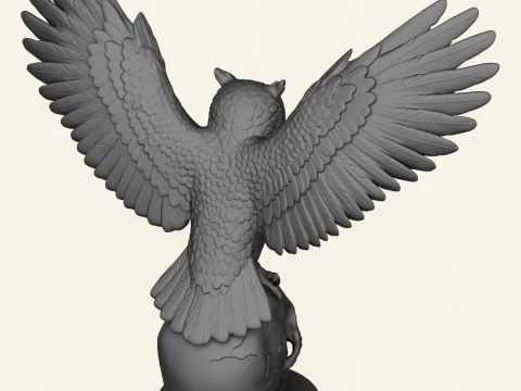 Owl On Skull Sculpture 3D Print Model