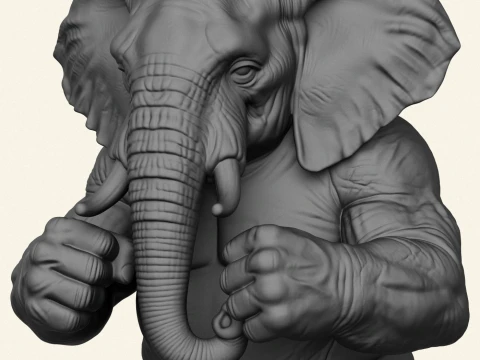 Elephant Fighter Character 3D Print Model