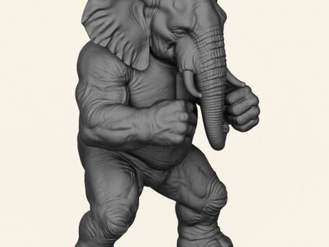 Elephant Fighter Character 3D Print Model