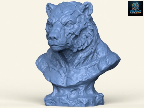 野生怪物熊头半身像 3D 打印模型