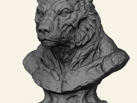 Wild Monster Bear Head Bust 3D Print Model