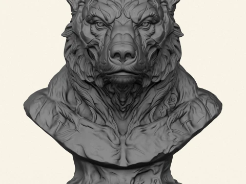 Wild Monster Bear Head Bust 3D Print Model
