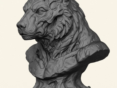 Wild Monster Bear Head Bust 3D Print Model