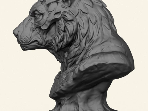 Wild Monster Bear Head Bust 3D Print Model