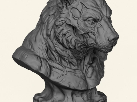 Wild Monster Bear Head Bust 3D Print Model