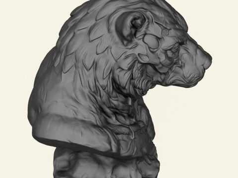 Wild Monster Bear Head Bust 3D Print Model