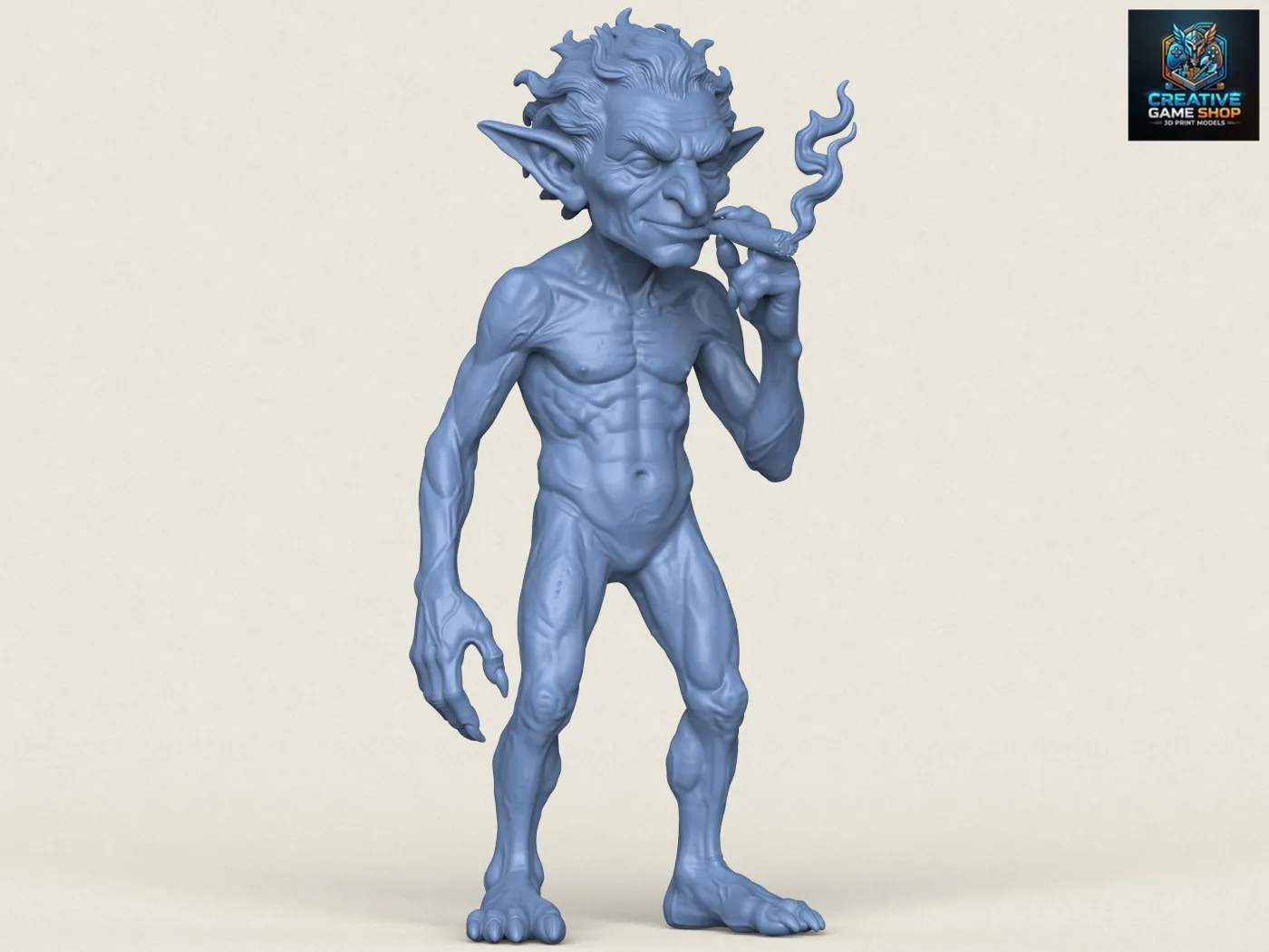 Goblin Monster Smoking Sculpture 3D Print Model .c4d .max .obj .3ds .fbx .stl .blend