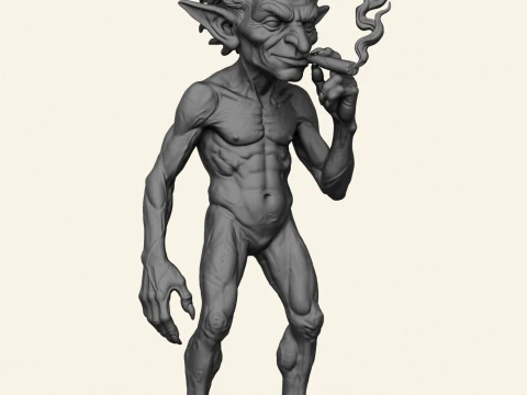 Goblin Monster Smoking Sculpture 3D Print Model
