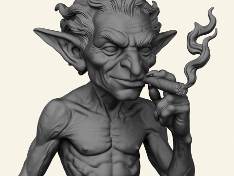 Goblin Monster Smoking Sculpture 3D Print Model