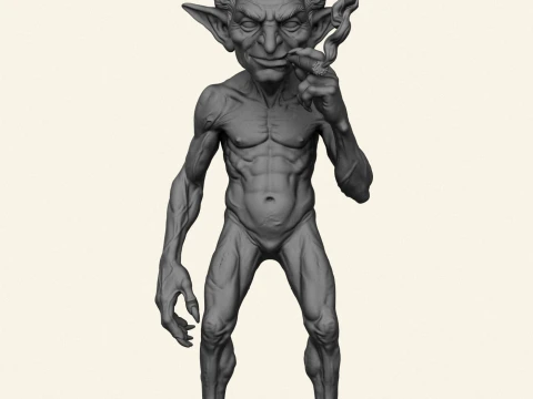 Goblin Monster Smoking Sculpture 3D Print Model