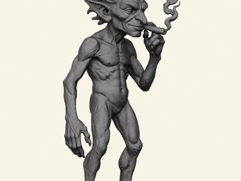 Goblin Monster Smoking Sculpture 3D Print Model