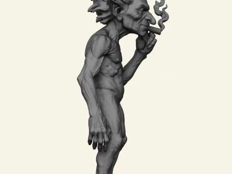 Goblin Monster Smoking Sculpture 3D Print Model
