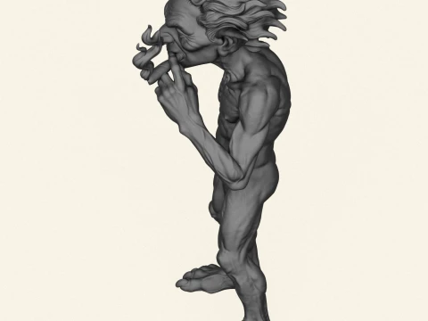 Goblin Monster Smoking Sculpture 3D Print Model