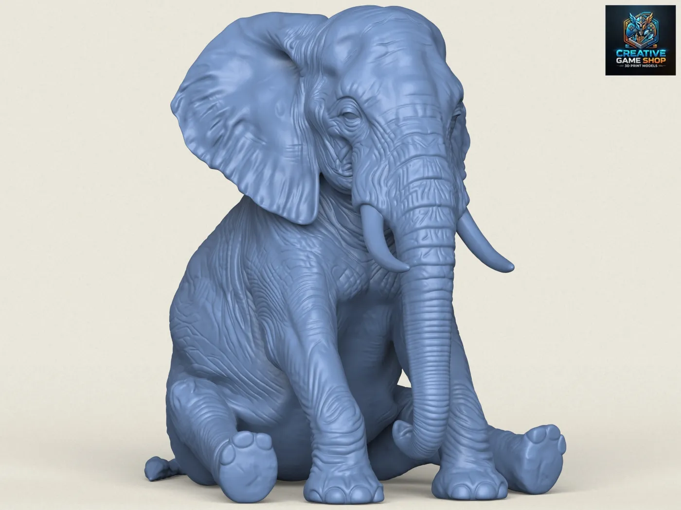 Elephant Sitting Sculpture 3D Print Model .c4d .max .obj .3ds .fbx .stl .blend