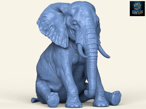 Elephant Sitting Sculpture 3D Print Model