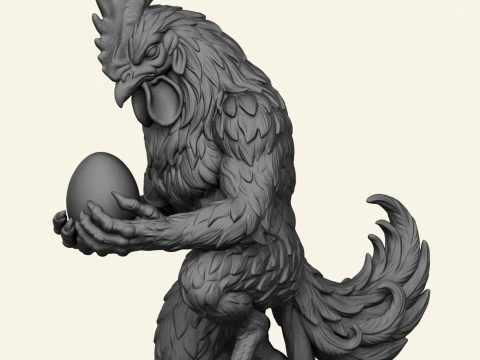 Egg in Rooster Hand Sculpture 3D Print Model