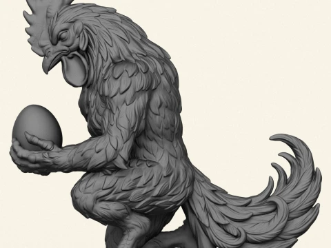 Egg in Rooster Hand Sculpture 3D Print Model