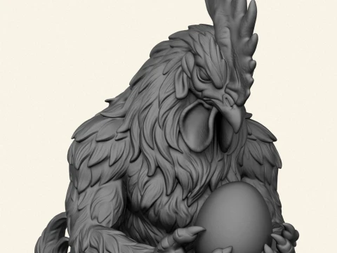 Egg in Rooster Hand Sculpture 3D Print Model