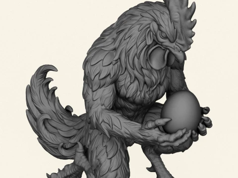Egg in Rooster Hand Sculpture 3D Print Model