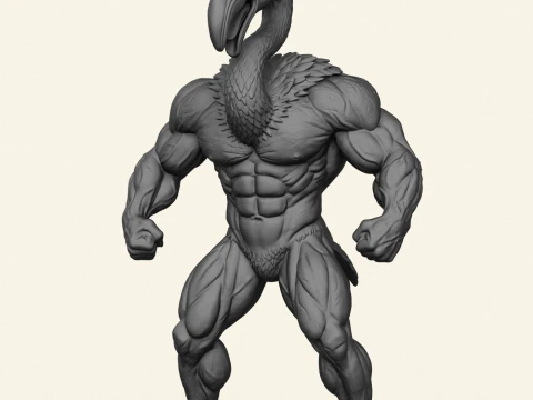 Flamingo Bird Bodybuilder Character 3D Print Model