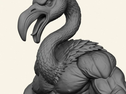 Flamingo Bird Bodybuilder Character 3D Print Model