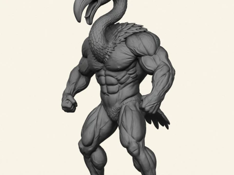 Flamingo Bird Bodybuilder Character 3D Print Model