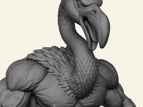 Flamingo Bird Bodybuilder Character 3D Print Model