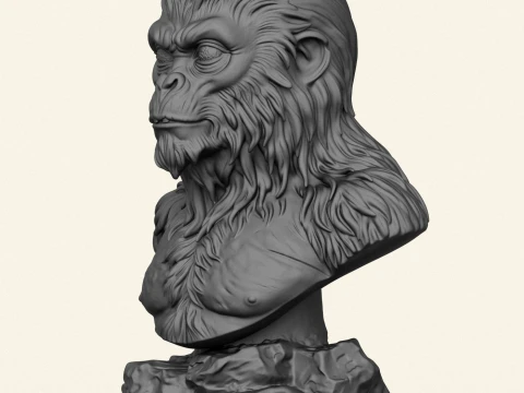 Chewbacca Ape Character Bust 3D Print Model