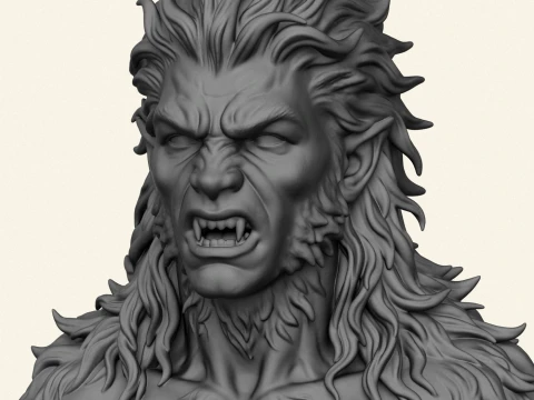 Aggressive Wolverine Creature Bust 3D Print Model