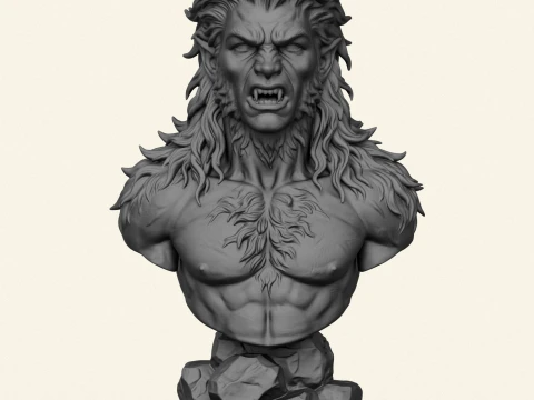 Aggressive Wolverine Creature Bust 3D Print Model