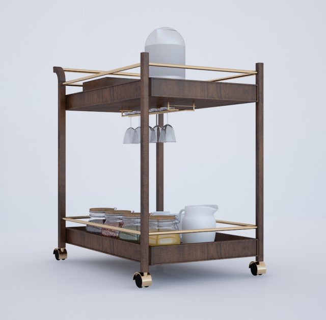 Wooden serving trolley 3D 模型 .c4d .max .obj .3ds .fbx .stl .blend