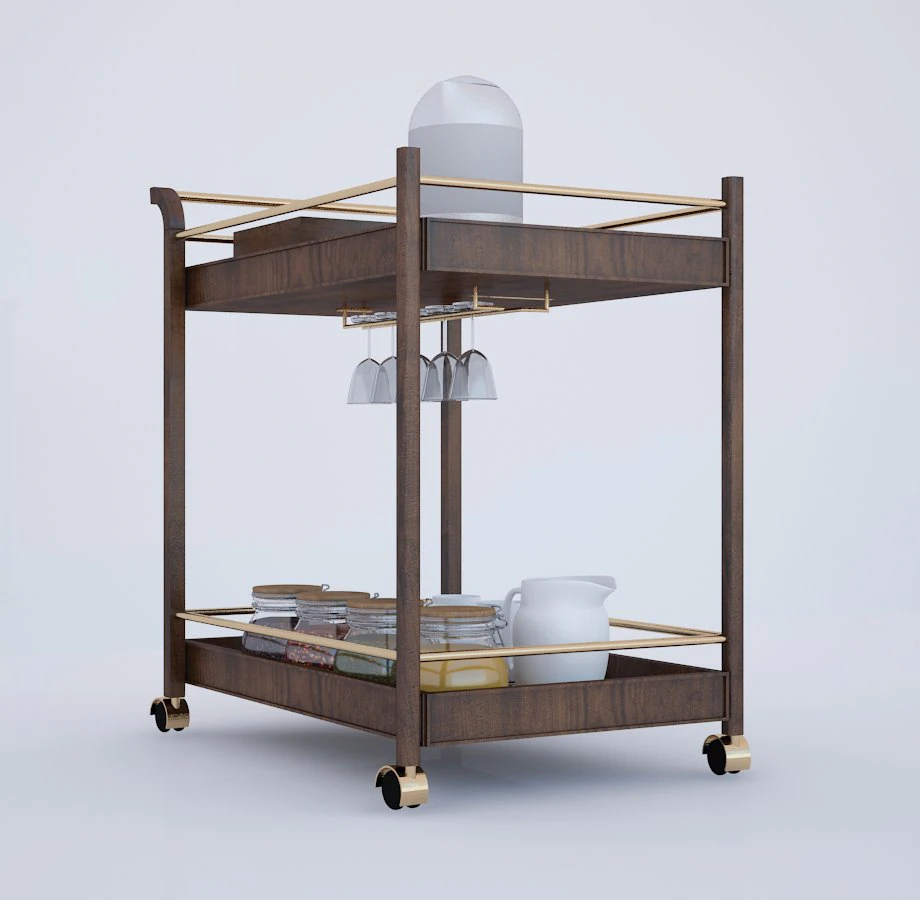 Wooden serving trolley 3D Model .c4d .max .obj .3ds .fbx .stl .blend 