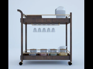 Wooden serving trolley 3D Model