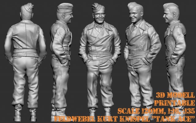 Feldwebel kurt knispel tank commander wehrmacht 3d printable figure different scale 3D Print Model .c4d .max .obj .3ds .fbx .stl .blend 