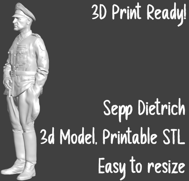 Sepp Dietrich 3d Printable STL Easy to resize 3D Model .c4d .max .obj .3ds .fbx .stl .blend 