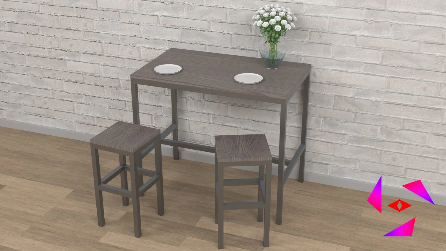 Kitchen table and chair Low-poly 3D Model .c4d .max .obj .3ds .fbx .stl .blend