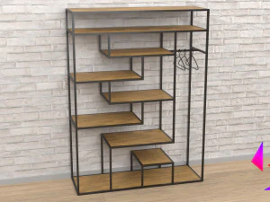 地板上的架子上有一个衣架 3D 模型