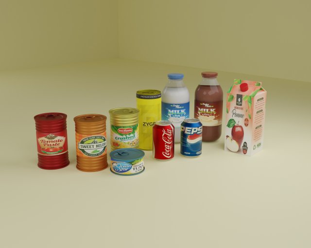canned foods and drinks Model 3D .c4d .max .obj .3ds .fbx .stl .blend 