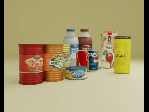canned foods and drinks 3D Model