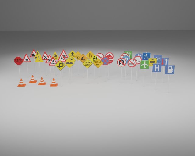 3d traffic signs and cones 3D मॉडल .c4d .max .obj .3ds .fbx .stl .blend 